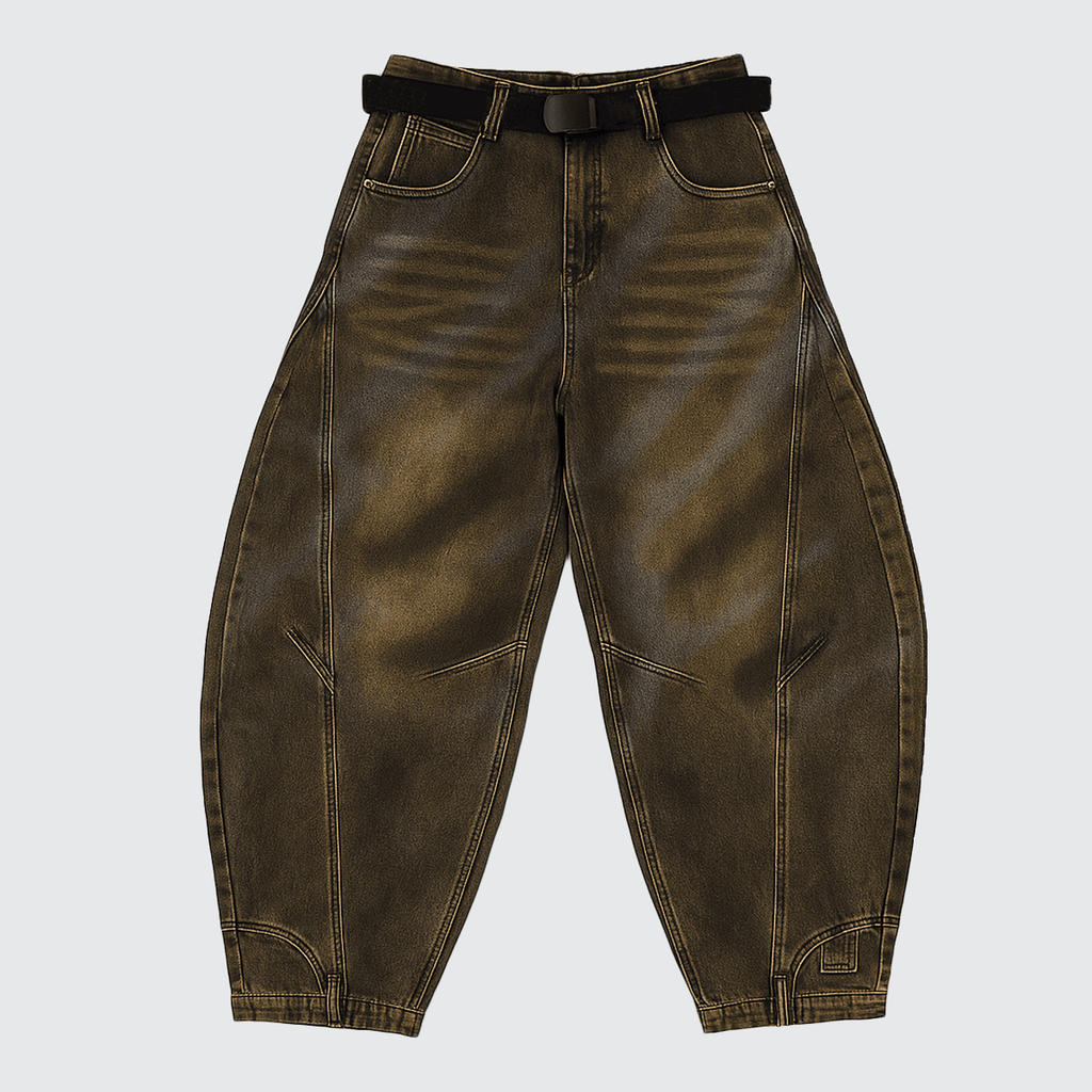 Unisex Loose-Fit Washed Curved Denim Jeans