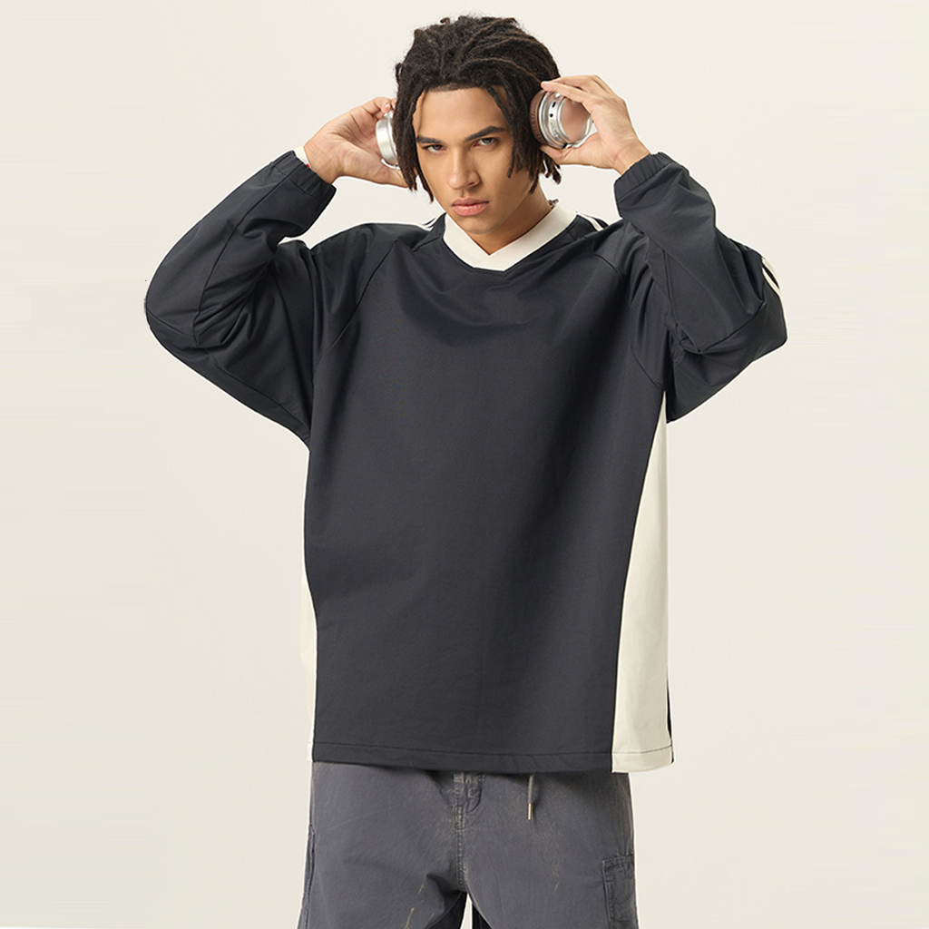 Colorblock V-neck Long Sleeve Shirt（285GSM）