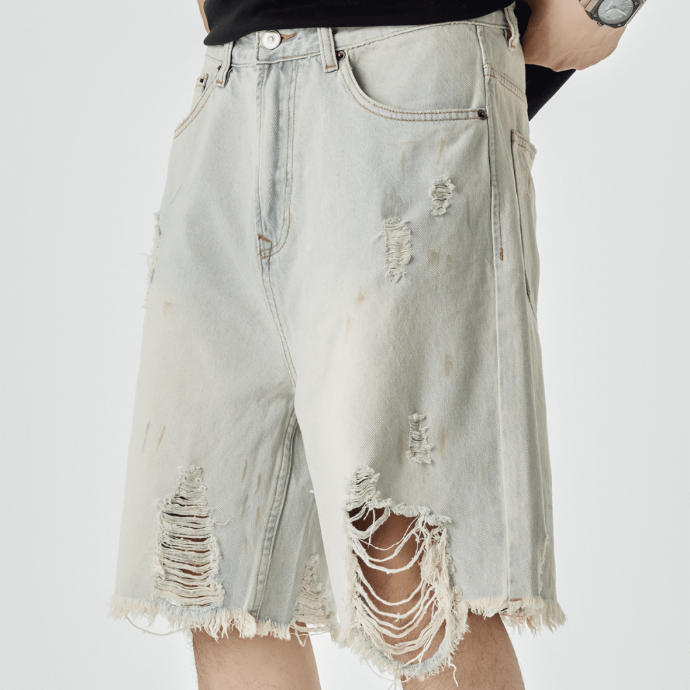 Unisex Distressed Denim Shorts