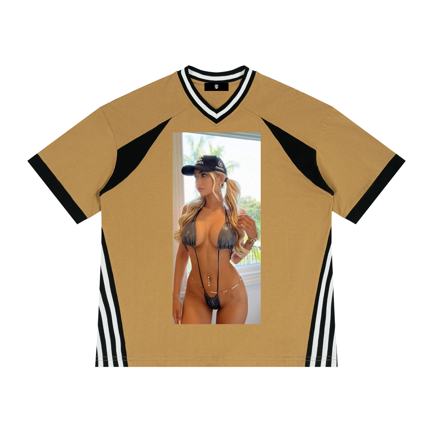 Unisex Color Block V-Neck T-Shirt