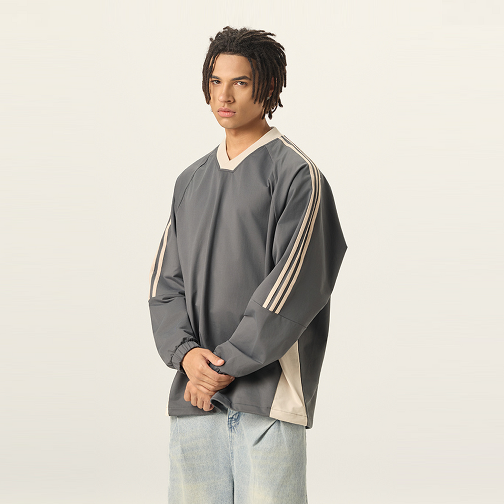 Colorblock V-neck Long Sleeve Shirt（285GSM）
