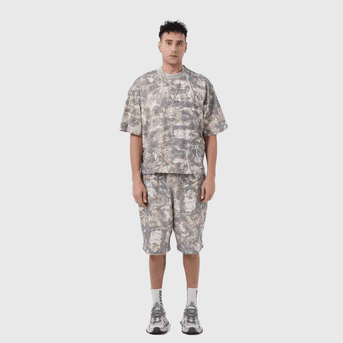 Unisex Heavyweight Cropped Camouflage Tree Print T-Shirt (250GSM)