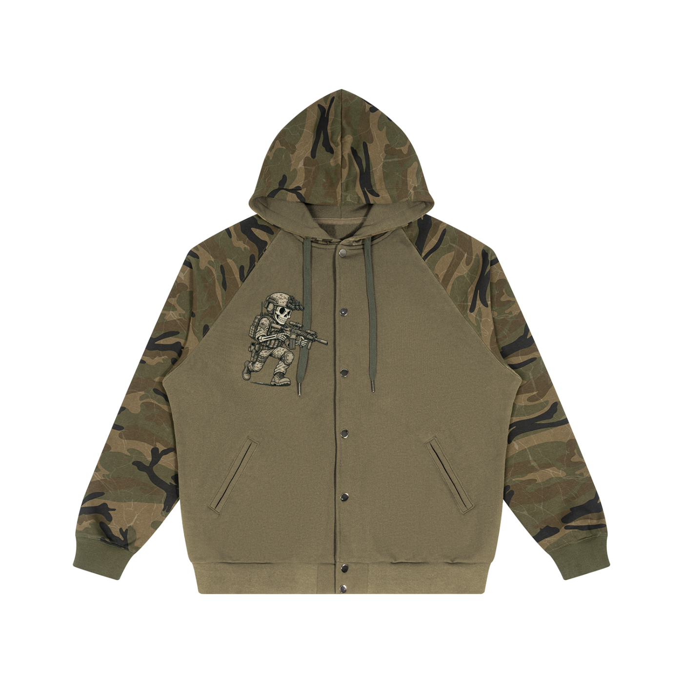 Unisex Camo-Splice Raglan Zip Hoodie