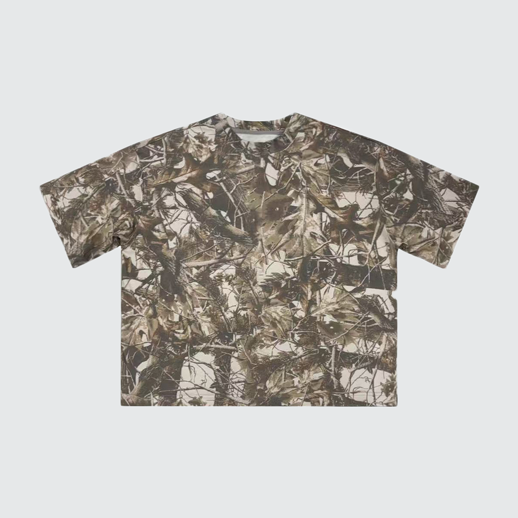 Unisex Heavyweight Cropped Camouflage Tree Print T-Shirt (250GSM)