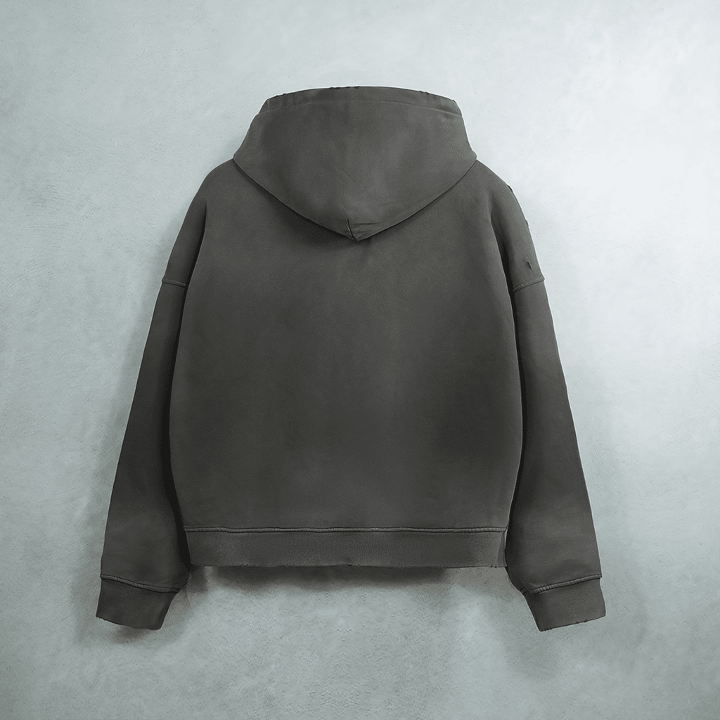 Unisex Heavyweight Washed Distressed Dystopian Streetwear Zip-Up Hoodie(420GSM)