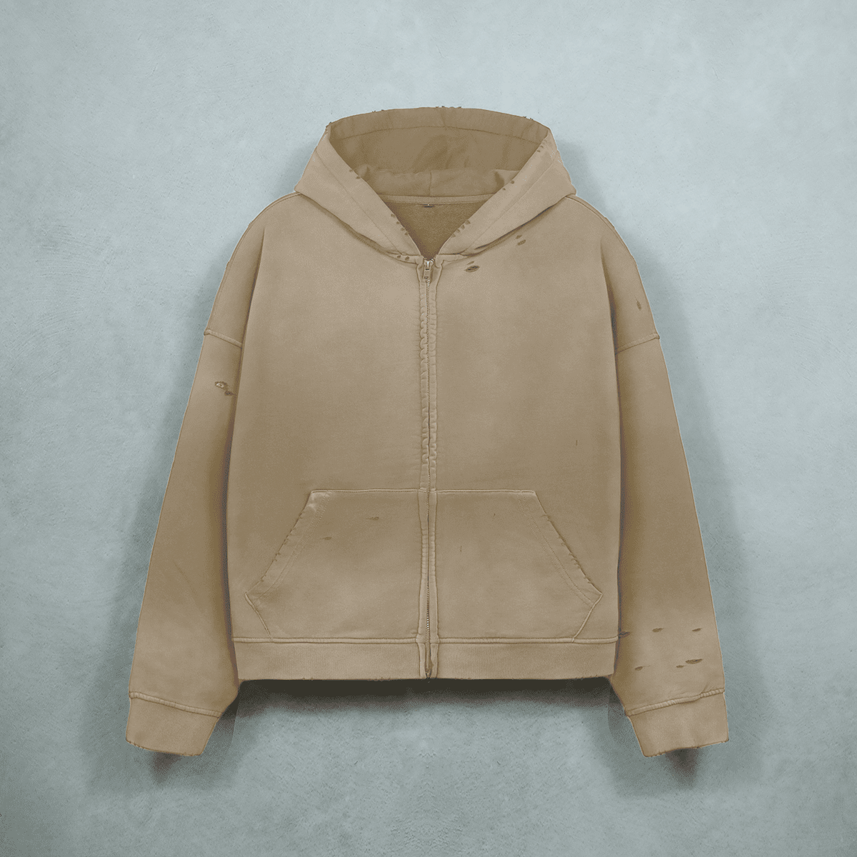 Unisex Heavyweight Washed Distressed Dystopian Streetwear Zip-Up Hoodie(420GSM)