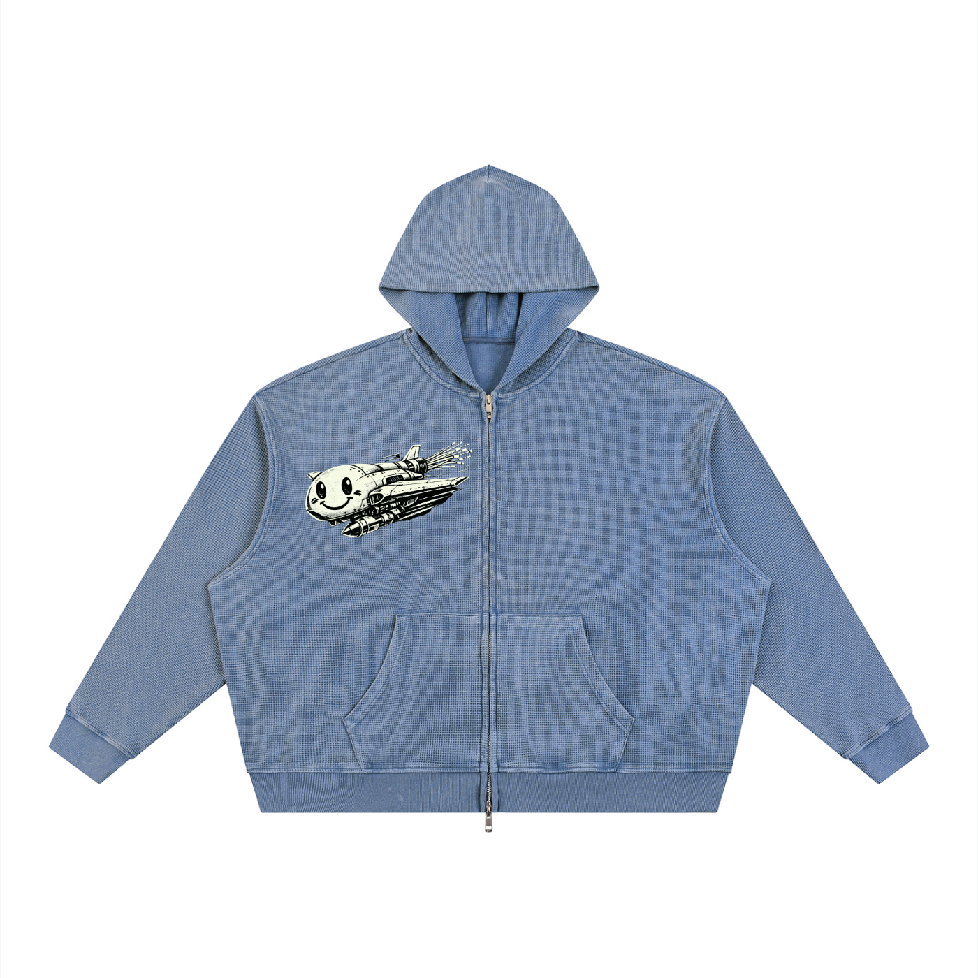 Unisex Vintage Wash Boxy Waffle Full Zip Hoodie