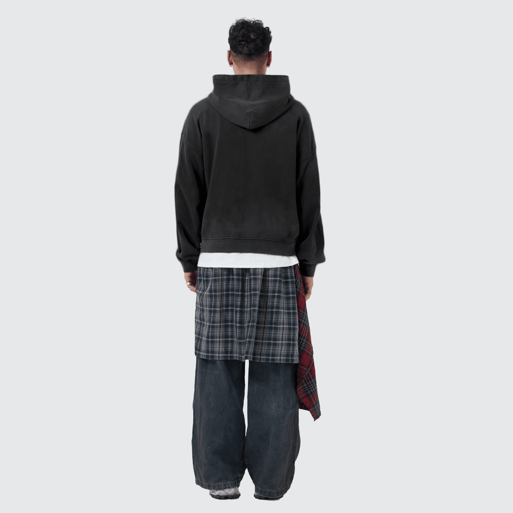 Unisex Heavyweight Washed Distressed Dystopian Streetwear Zip-Up Hoodie(420GSM)