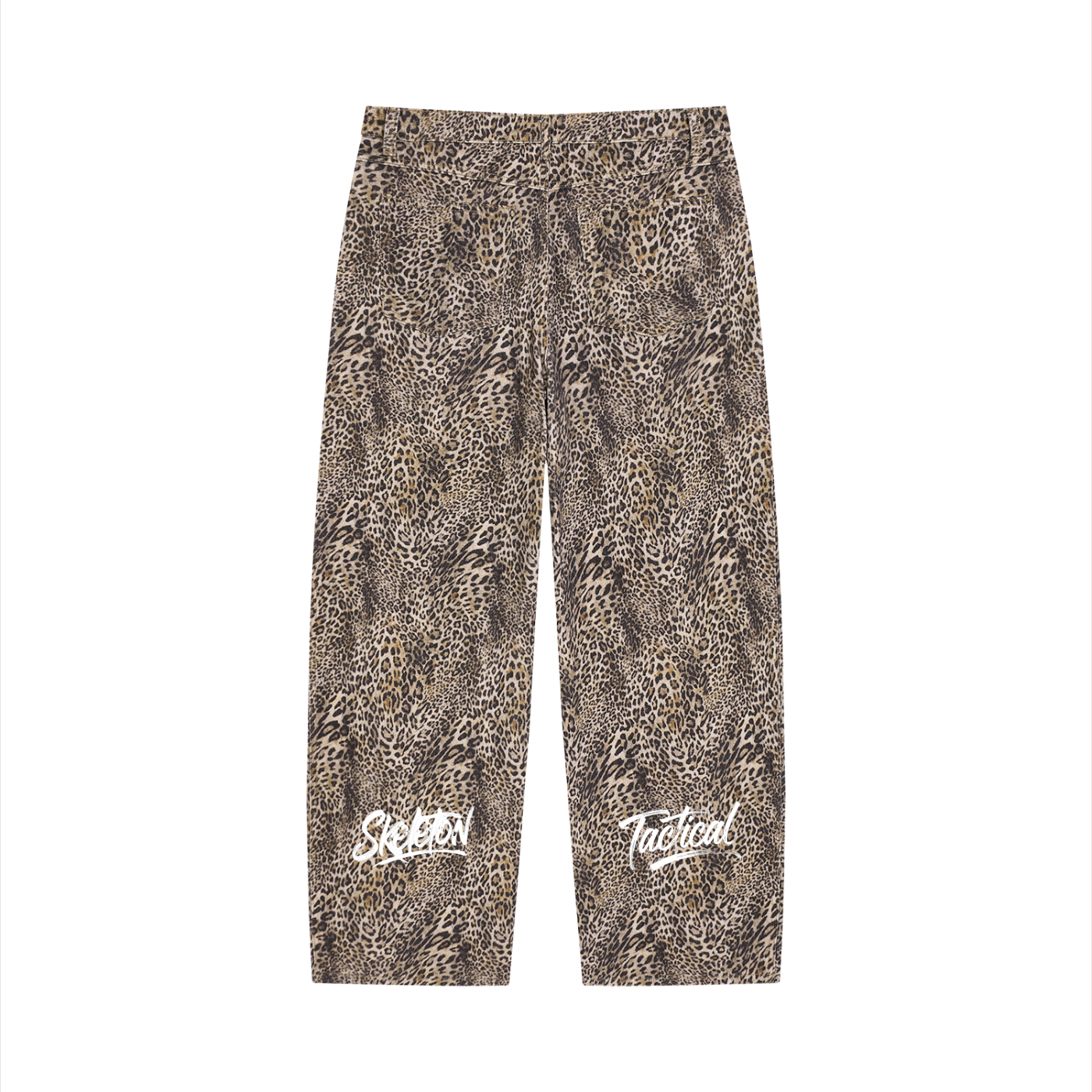 Unisex Vintage Wash Leopard Wide Leg Jeans