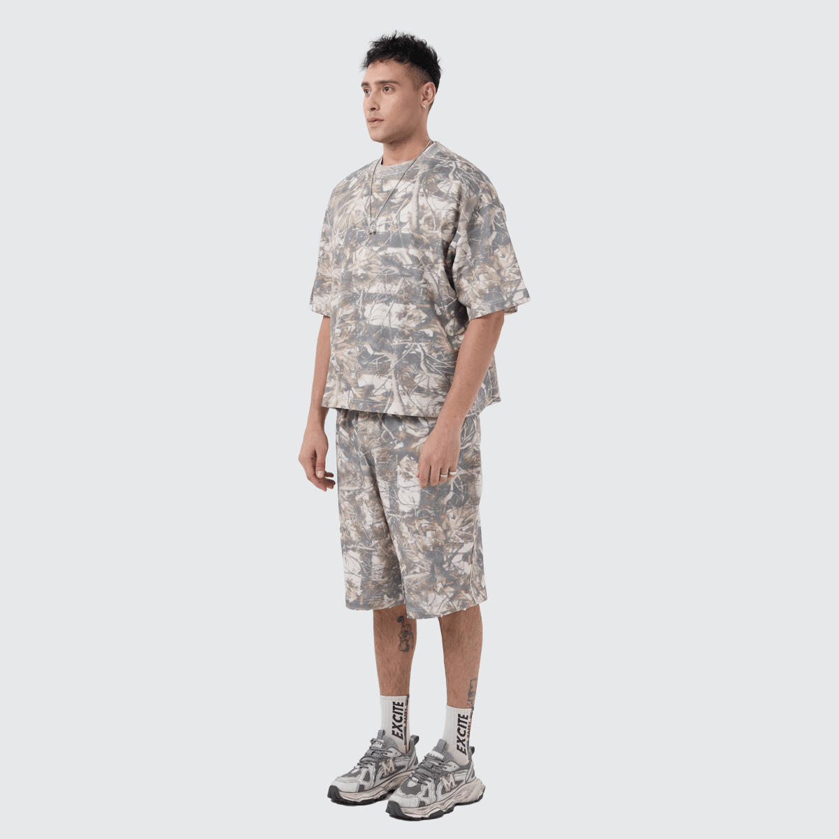 Unisex Heavyweight Cropped Camouflage Tree Print T-Shirt (250GSM)