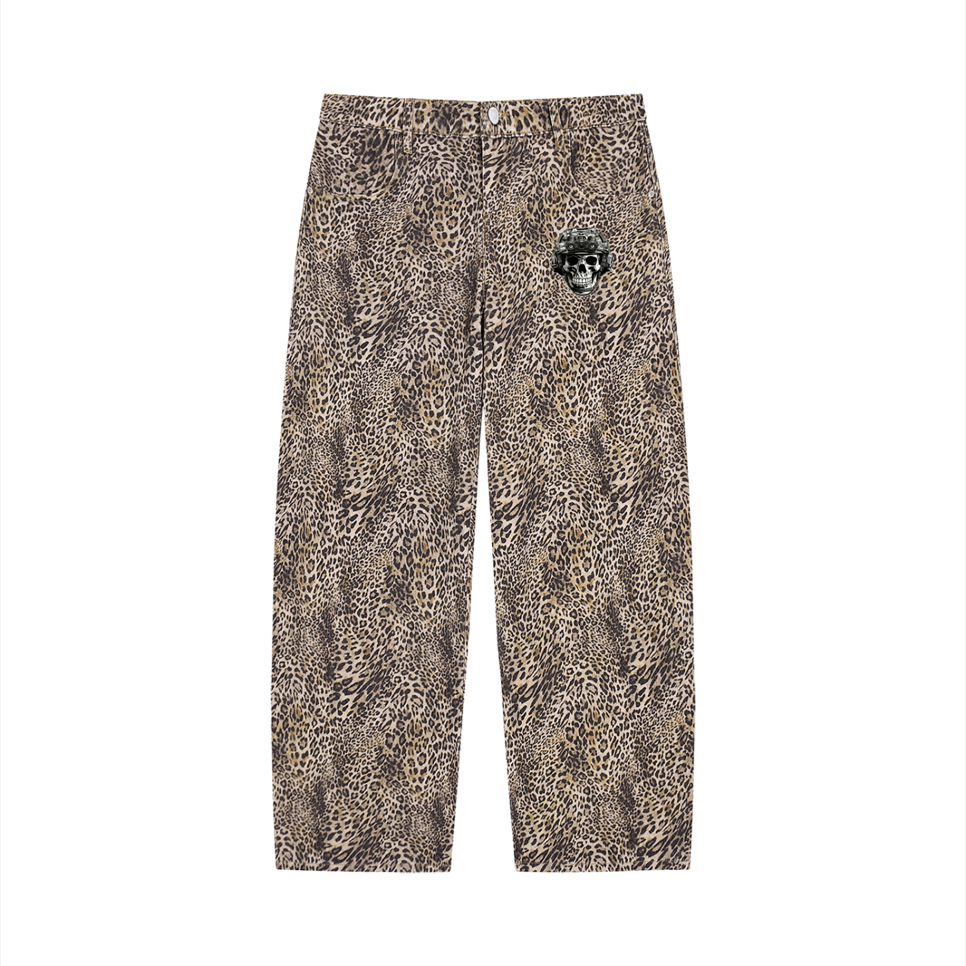 Unisex Vintage Wash Leopard Wide Leg Jeans