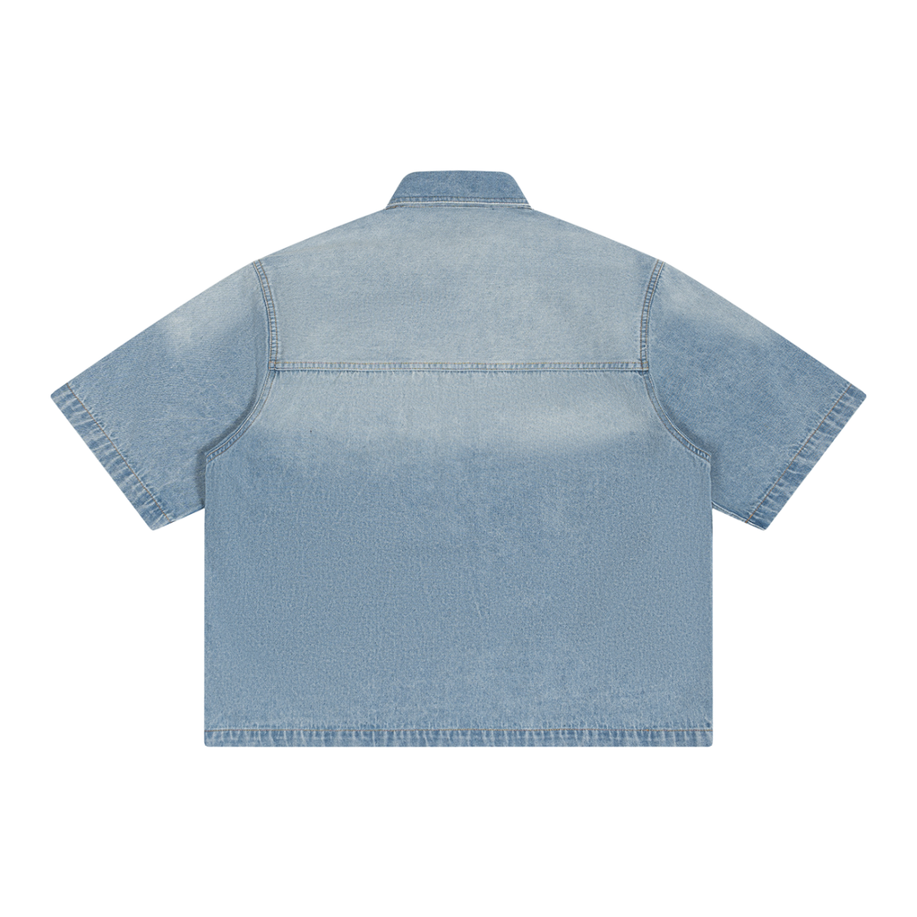 Unisex Vintage Wash Boxy Short Denim Shirt