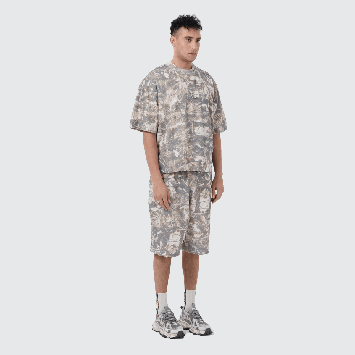 Unisex Heavyweight Cropped Camouflage Tree Print T-Shirt (250GSM)