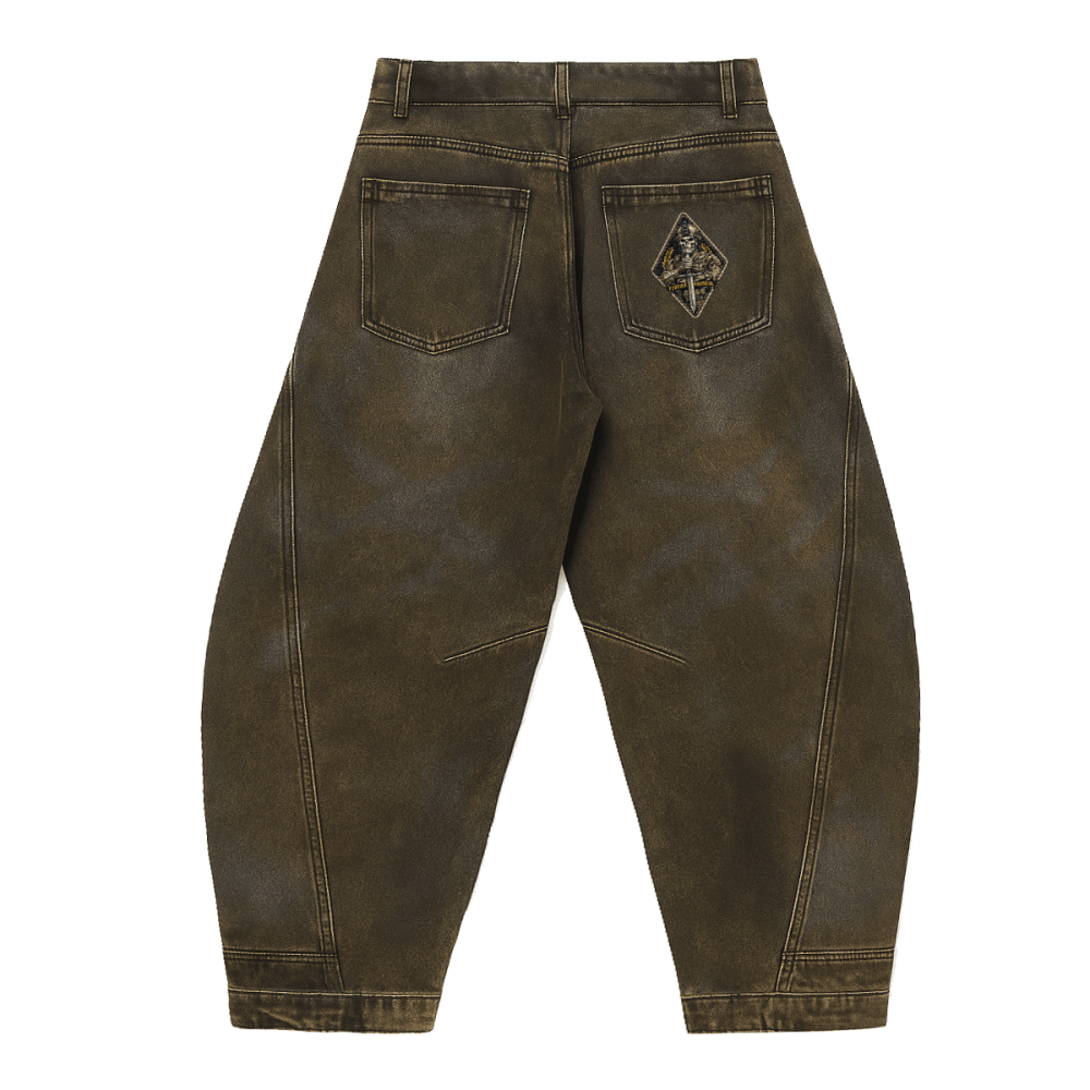 Unisex Loose-Fit Washed Curved Denim Jeans