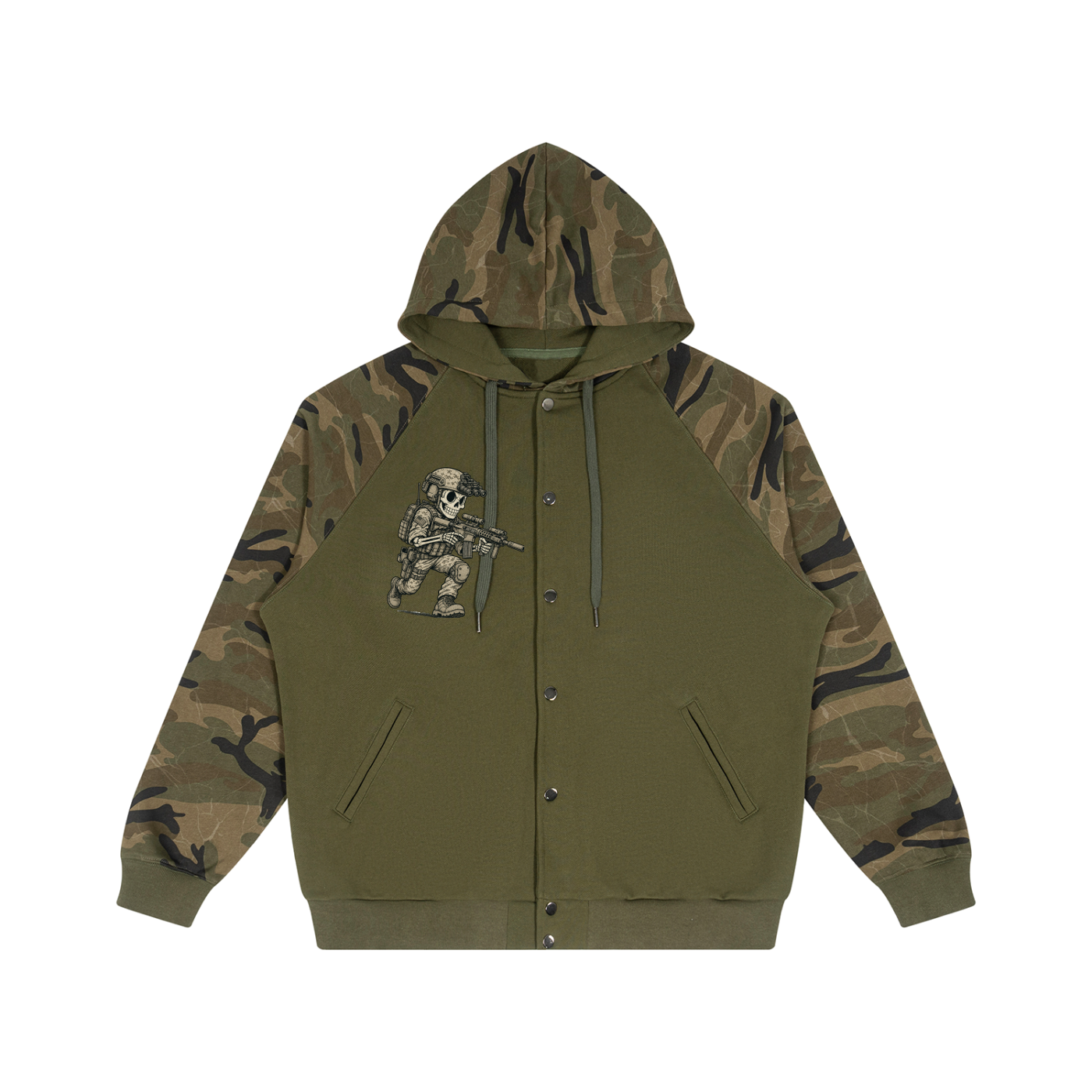 Unisex Camo-Splice Raglan Zip Hoodie