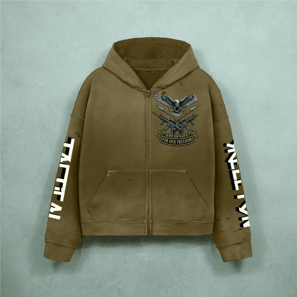 Unisex Heavyweight Washed Distressed Dystopian Streetwear Zip-Up Hoodie(420GSM)