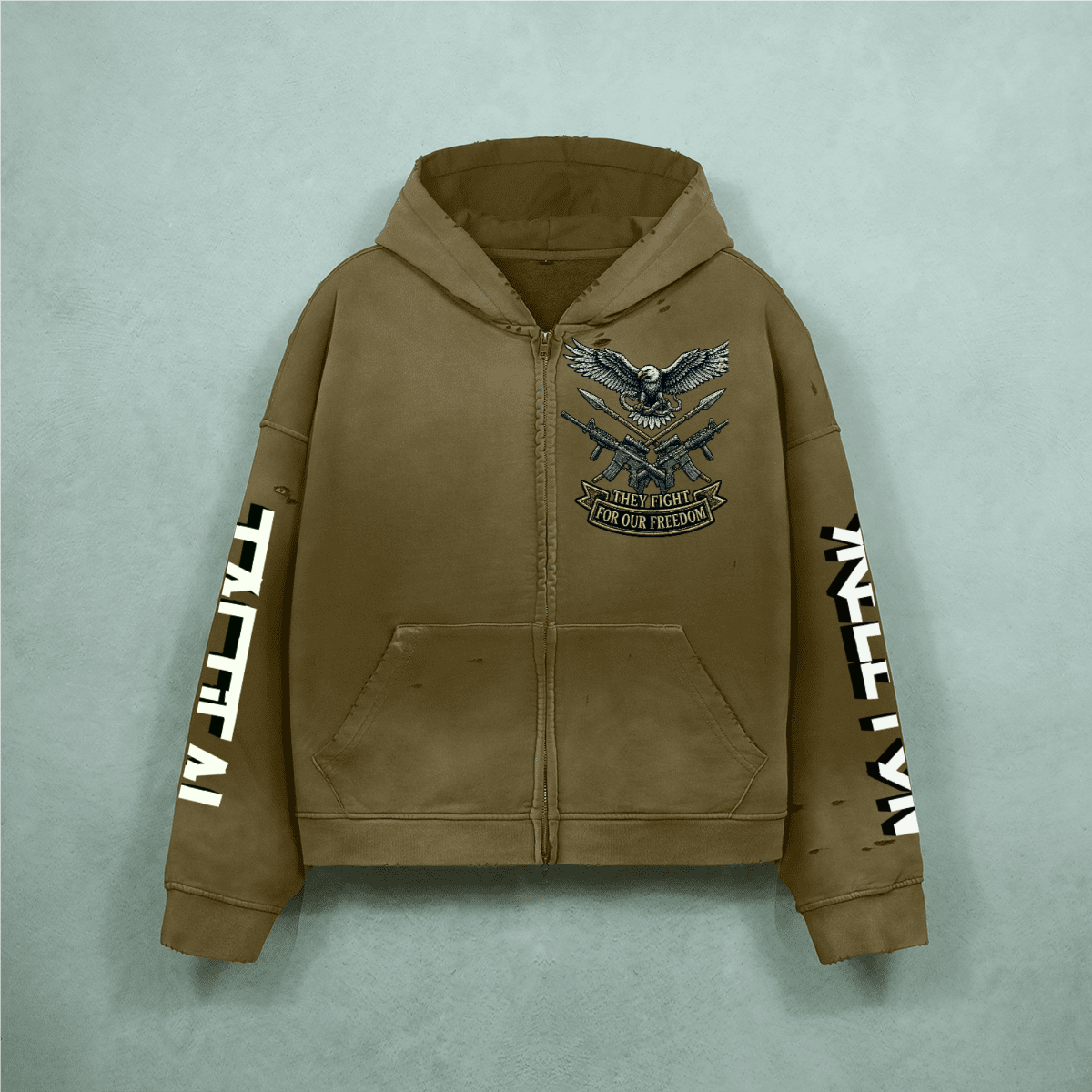 Unisex Heavyweight Washed Distressed Dystopian Streetwear Zip-Up Hoodie(420GSM)