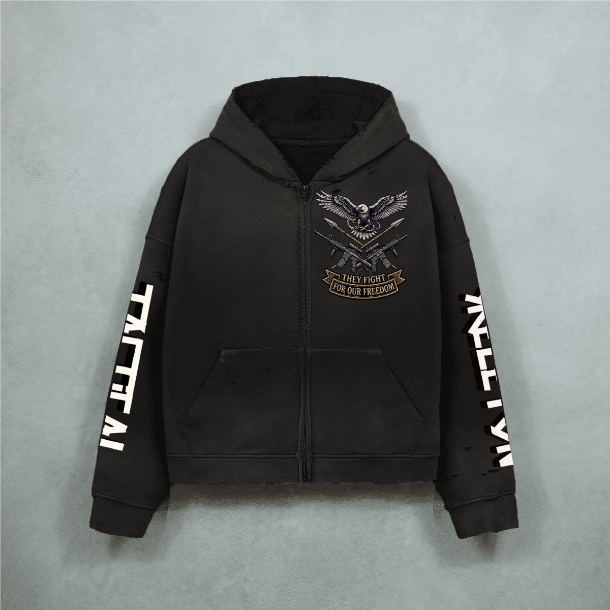 Unisex Heavyweight Washed Distressed Dystopian Streetwear Zip-Up Hoodie(420GSM)