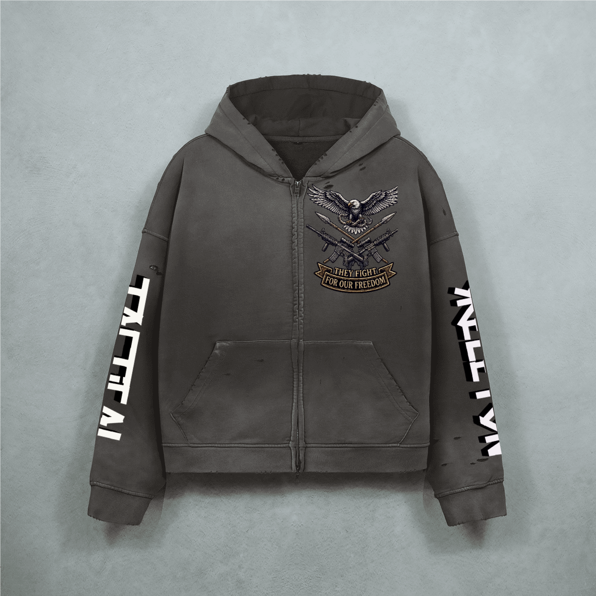 Unisex Heavyweight Washed Distressed Dystopian Streetwear Zip-Up Hoodie(420GSM)