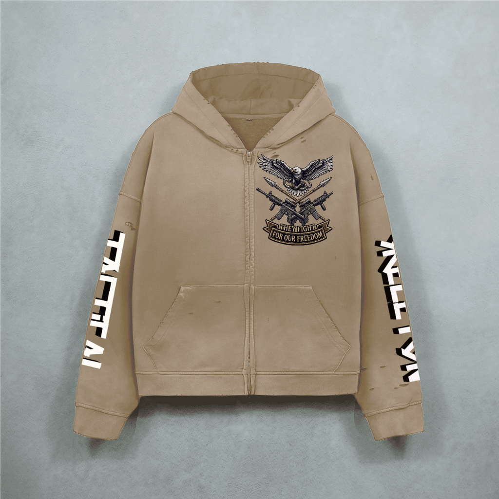 Unisex Heavyweight Washed Distressed Dystopian Streetwear Zip-Up Hoodie(420GSM)
