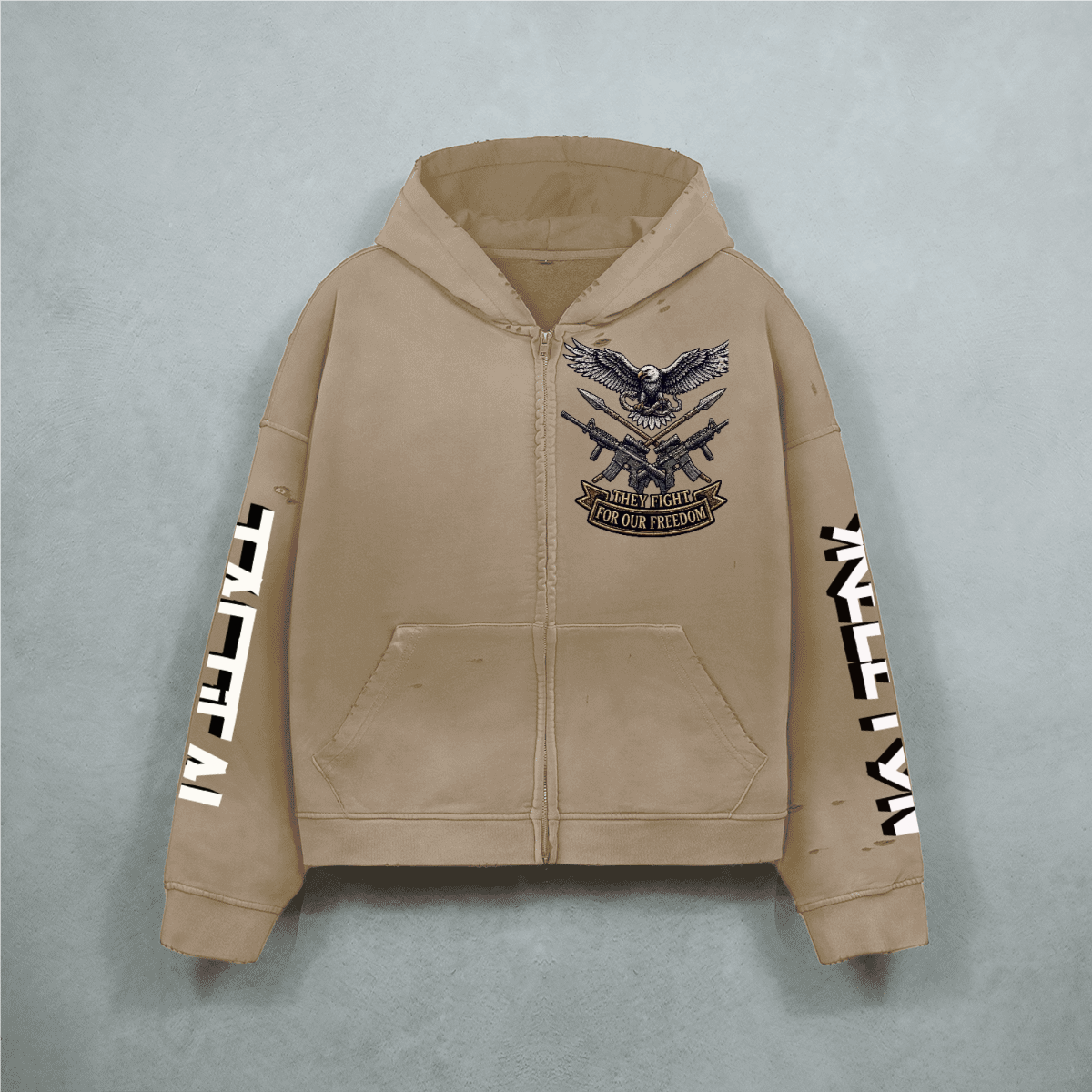 Unisex Heavyweight Washed Distressed Dystopian Streetwear Zip-Up Hoodie(420GSM)