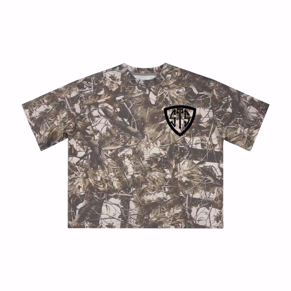 Unisex Heavyweight Cropped Camouflage Tree Print T-Shirt (250GSM)