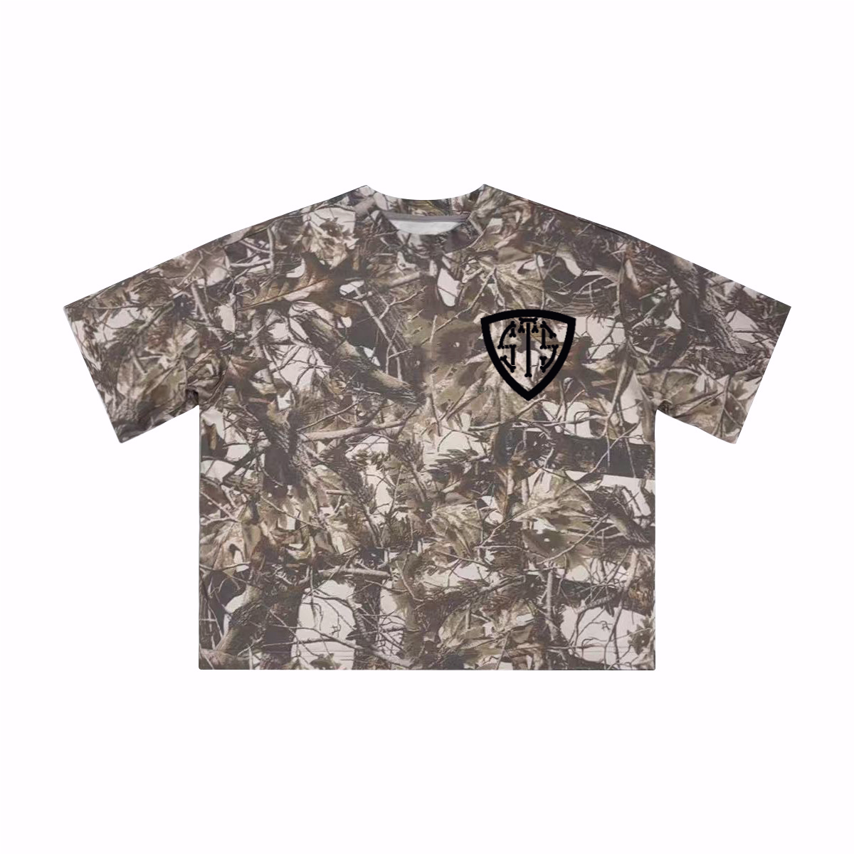 Unisex Heavyweight Cropped Camouflage Tree Print T-Shirt (250GSM)