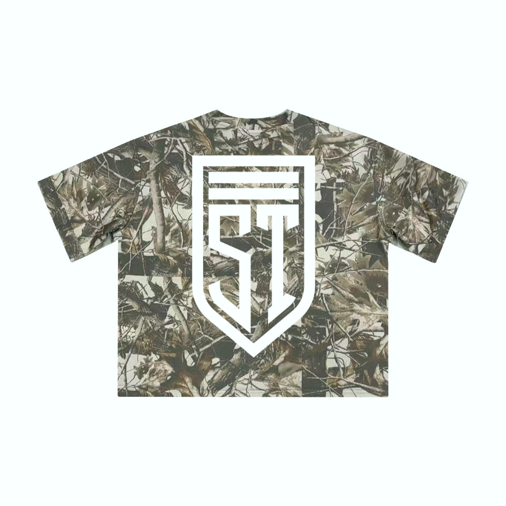 Unisex Heavyweight Cropped Camouflage Tree Print T-Shirt (250GSM)