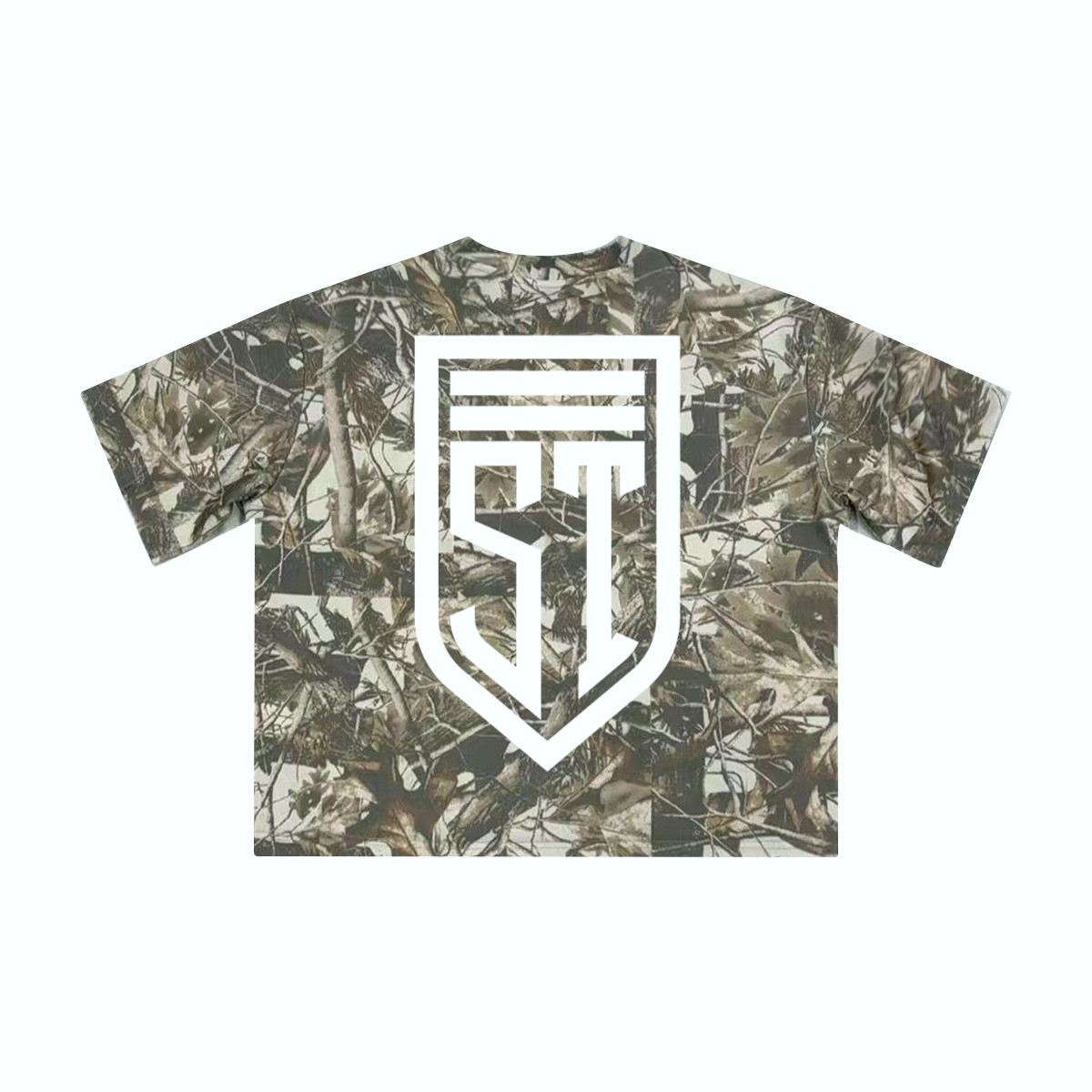 Unisex Heavyweight Cropped Camouflage Tree Print T-Shirt (250GSM)