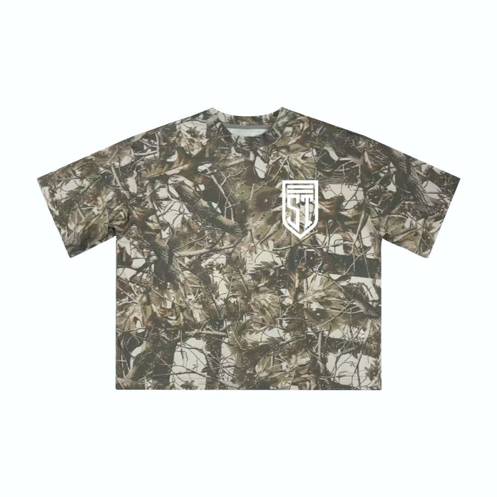 Unisex Heavyweight Cropped Camouflage Tree Print T-Shirt (250GSM)