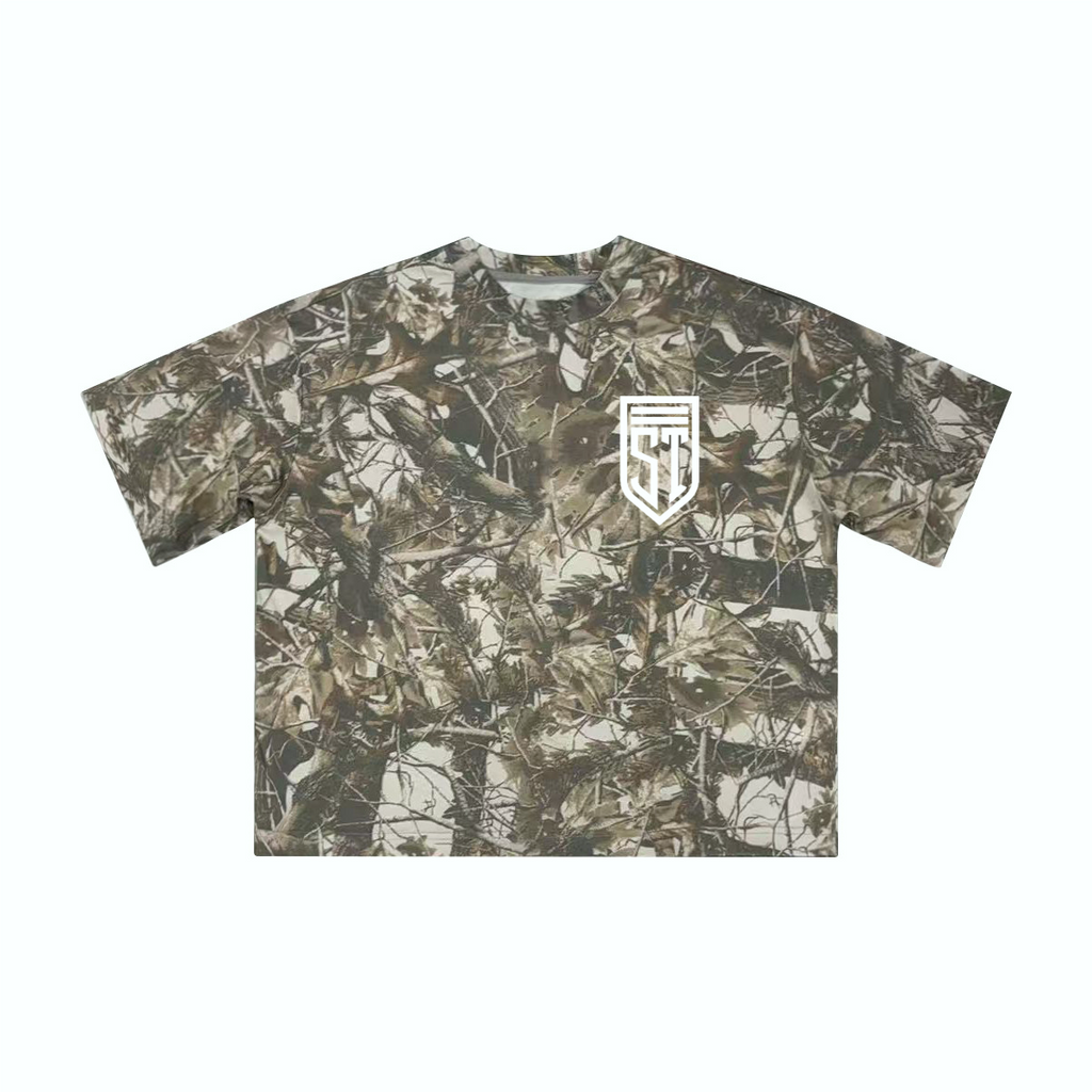 Unisex Heavyweight Cropped Camouflage Tree Print T-Shirt (250GSM)