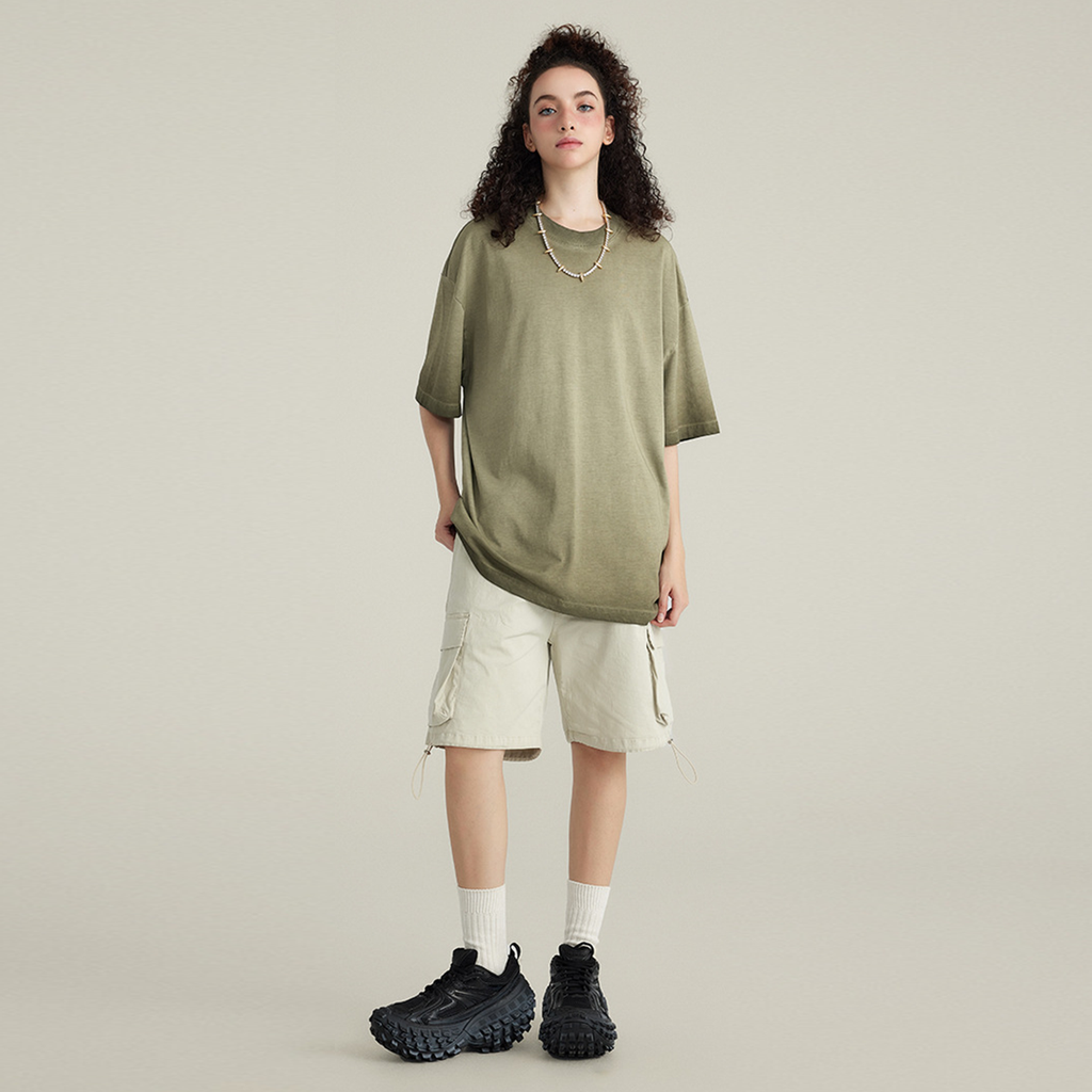 Dopamine Dressing Heavyweight Washed Gradient Stir Fried T-shirt(255GSM)