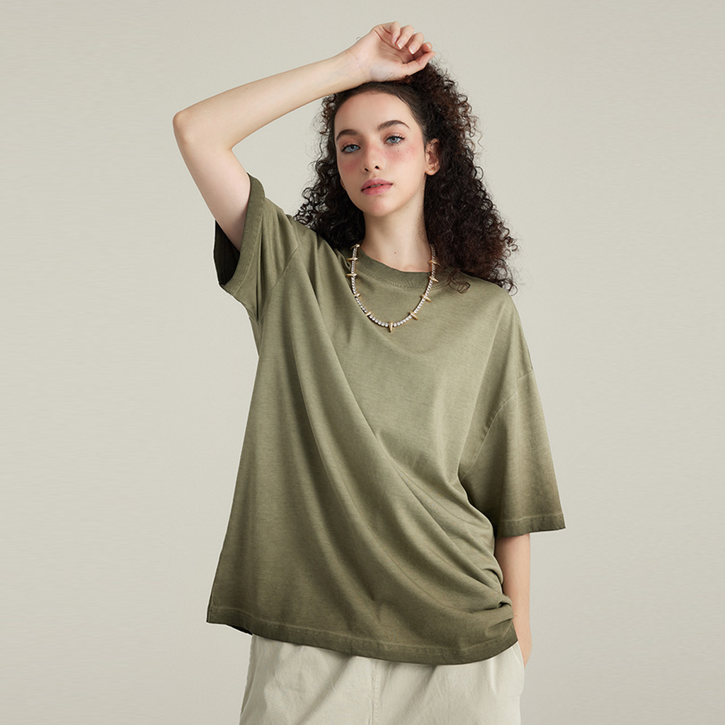 Dopamine Dressing Heavyweight Washed Gradient Stir Fried T-shirt(255GSM)
