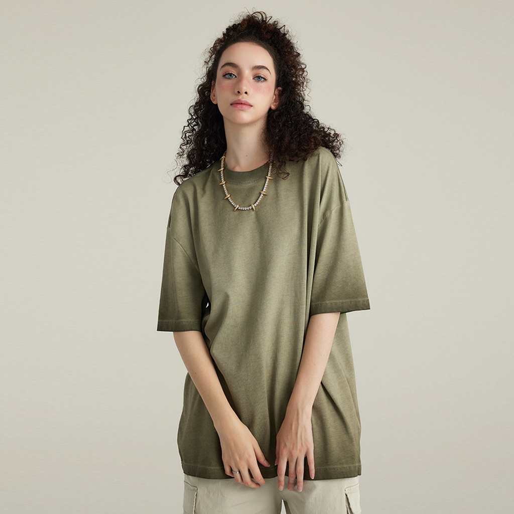 Dopamine Dressing Heavyweight Washed Gradient Stir Fried T-shirt(255GSM)