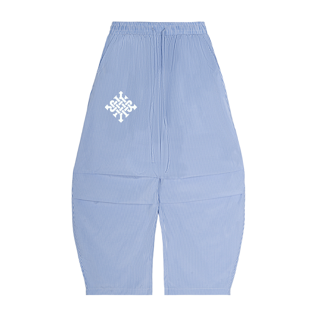 Vertical Stripe Drawstring Barrel Pants