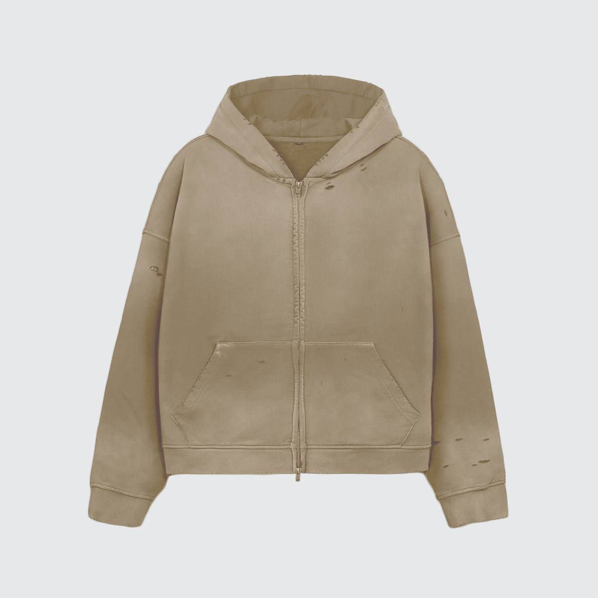 Unisex Heavyweight Washed Distressed Dystopian Streetwear Zip-Up Hoodie(420GSM)