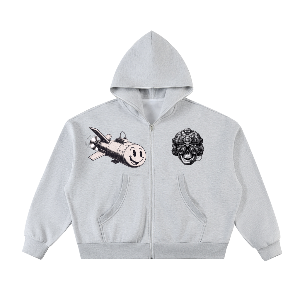 Fleeced Full-Zip Boxy Hoodie