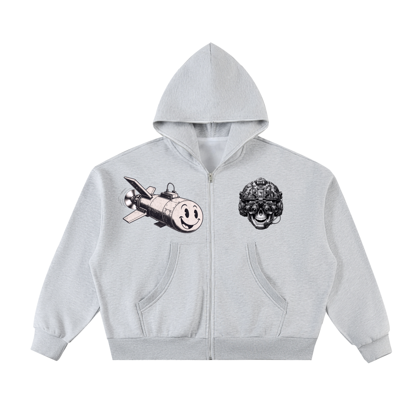Fleeced Full-Zip Boxy Hoodie