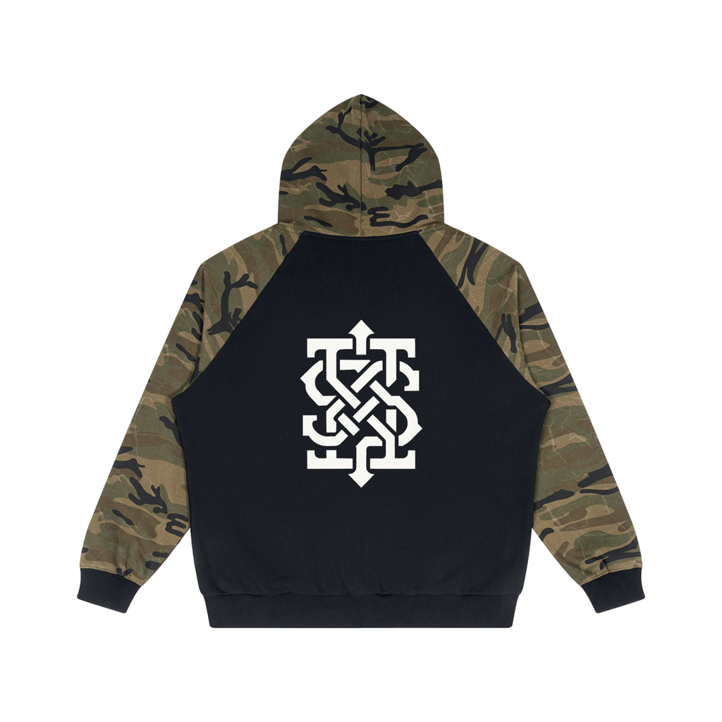 Unisex Camo-Splice Raglan Zip Hoodie
