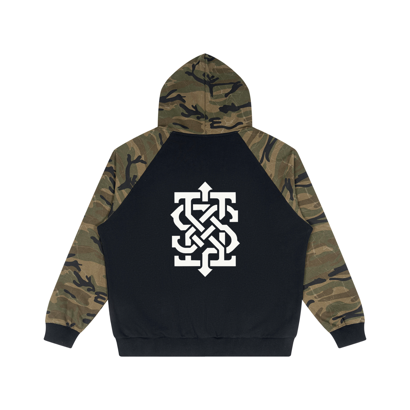 Unisex Camo-Splice Raglan Zip Hoodie
