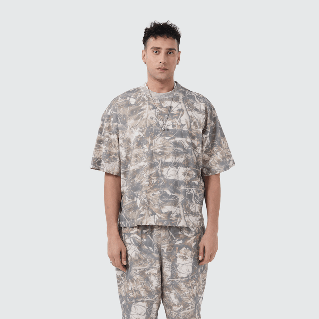 Unisex Heavyweight Cropped Camouflage Tree Print T-Shirt (250GSM)