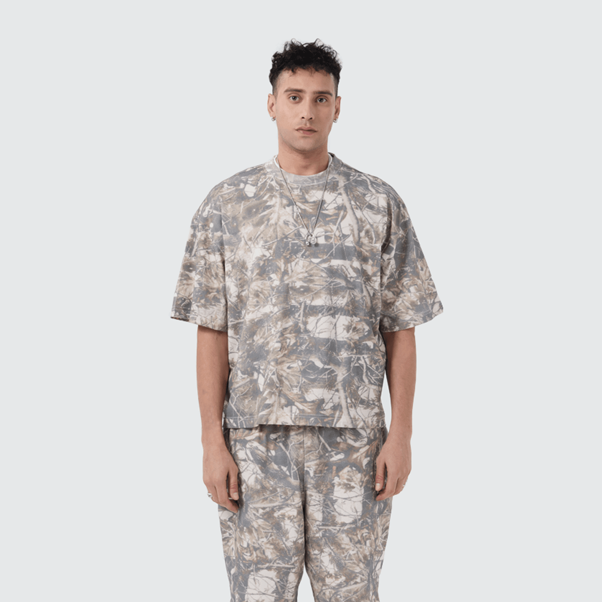 Unisex Heavyweight Cropped Camouflage Tree Print T-Shirt (250GSM)
