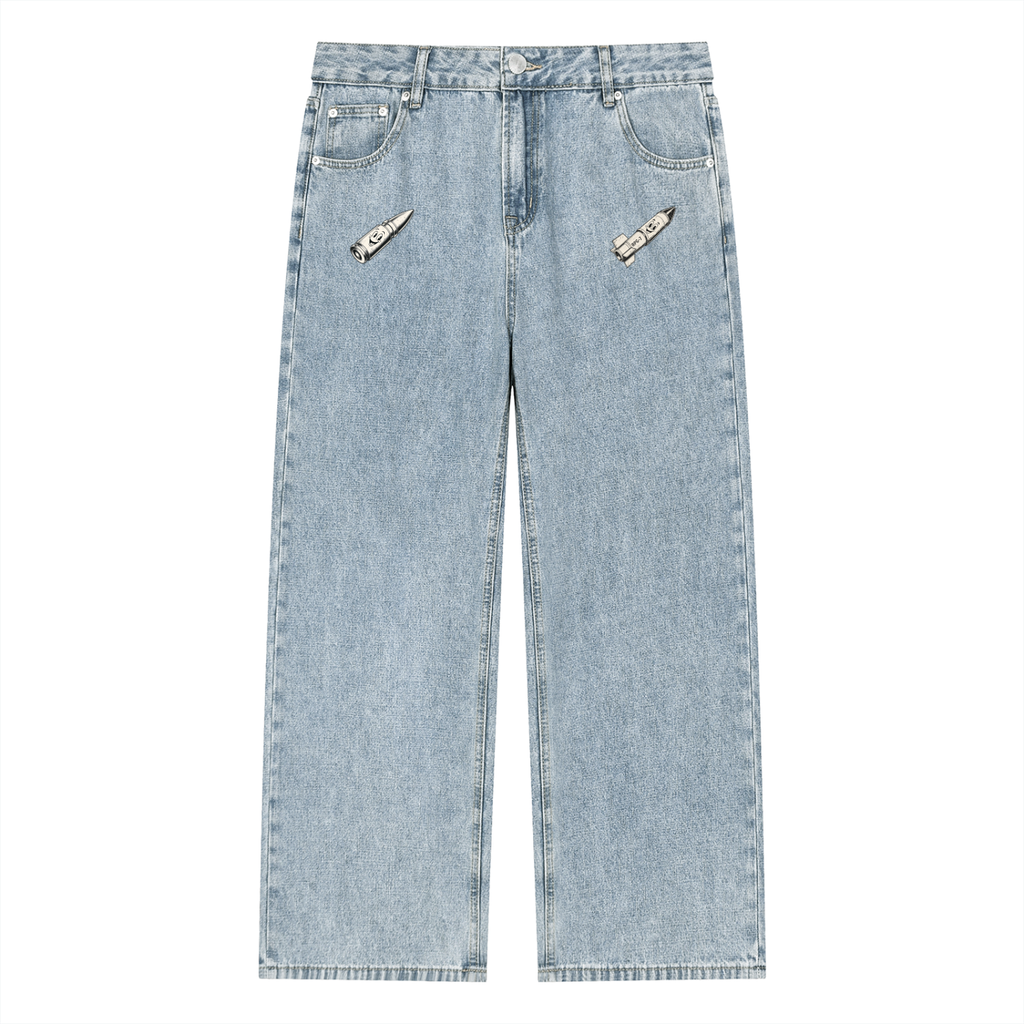 Unisex Vintage Wash Straight Leg Jeans