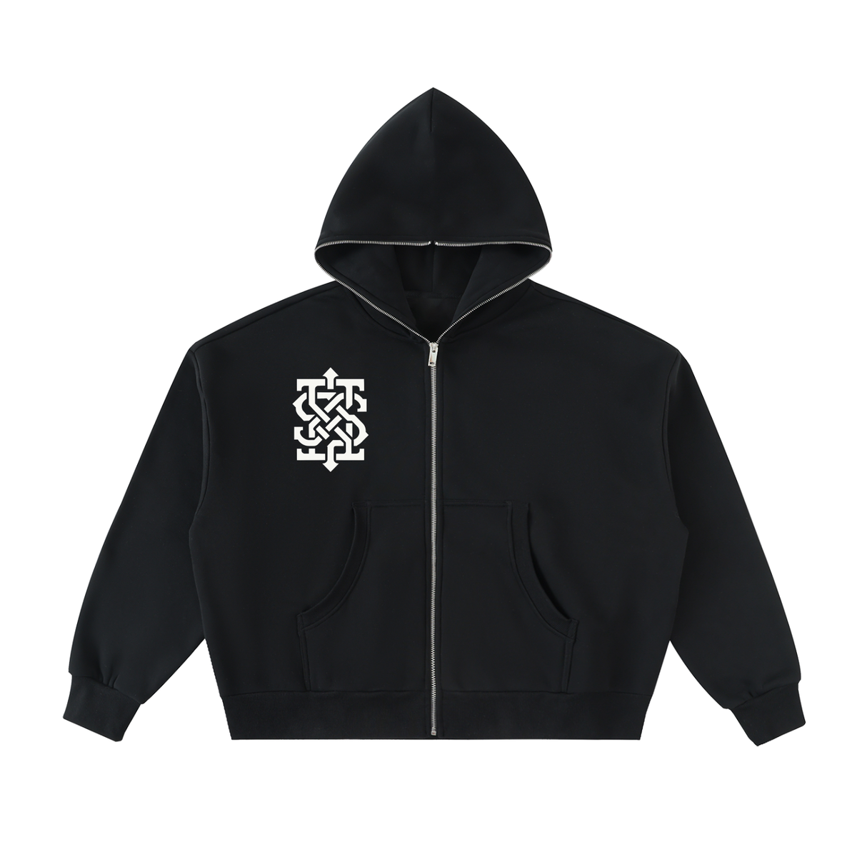 Fleeced Full-Zip Boxy Hoodie