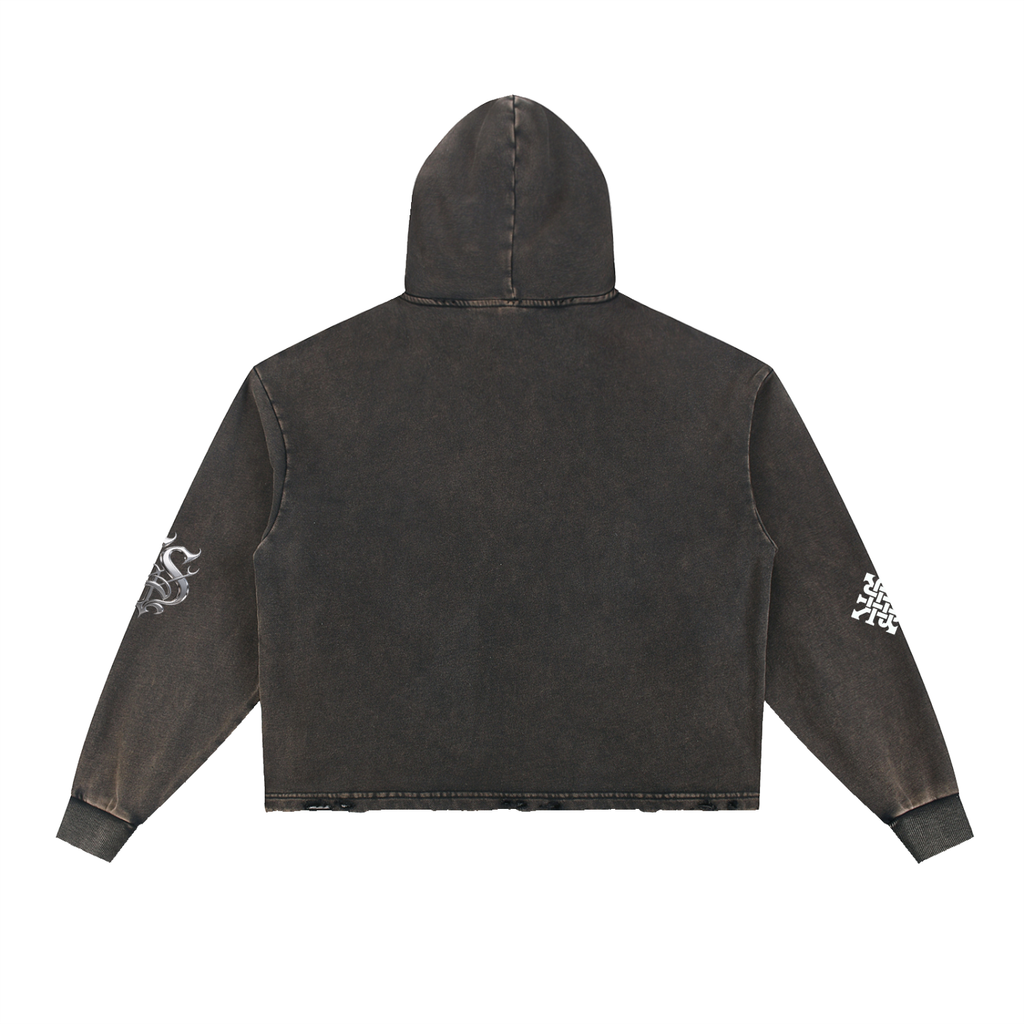 Vintage Washed Frayed-Hem Hoodie