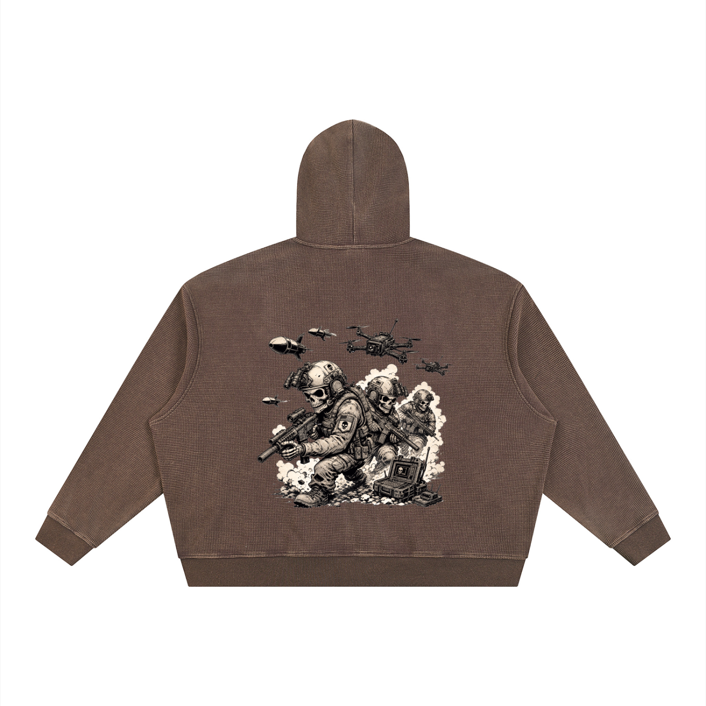Unisex Vintage Wash Boxy Waffle Full Zip Hoodie