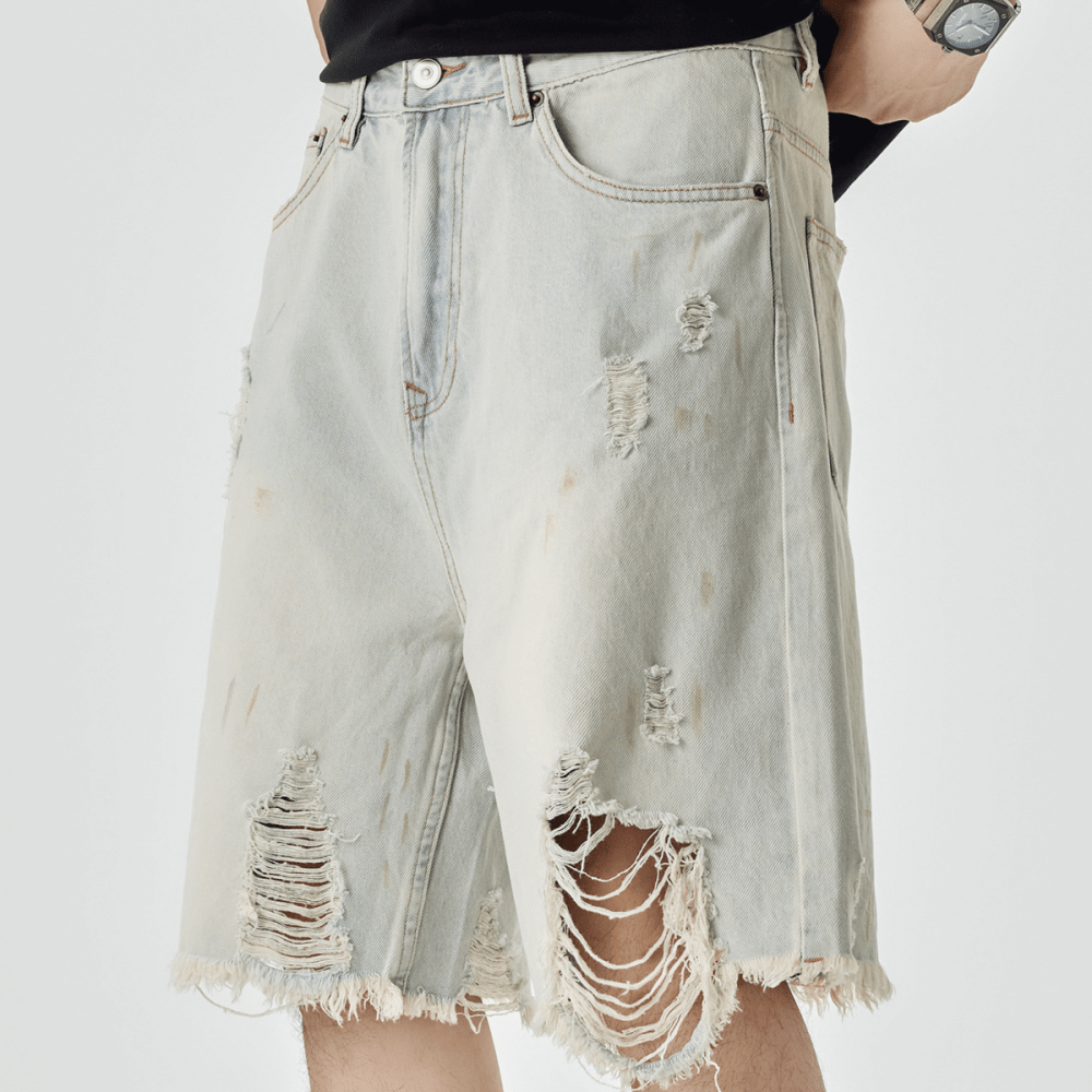 Unisex Distressed Denim Shorts