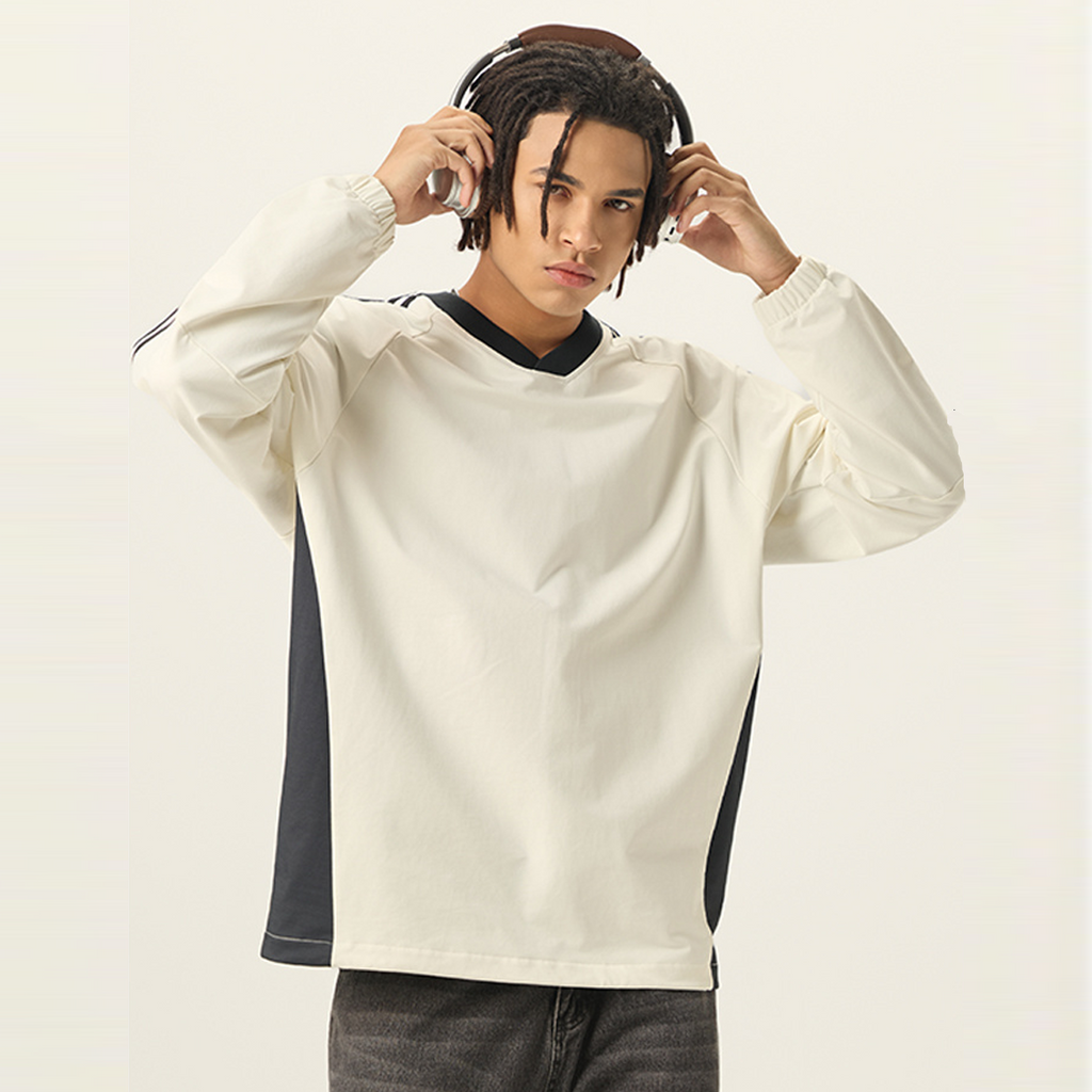 Colorblock V-neck Long Sleeve Shirt（285GSM）