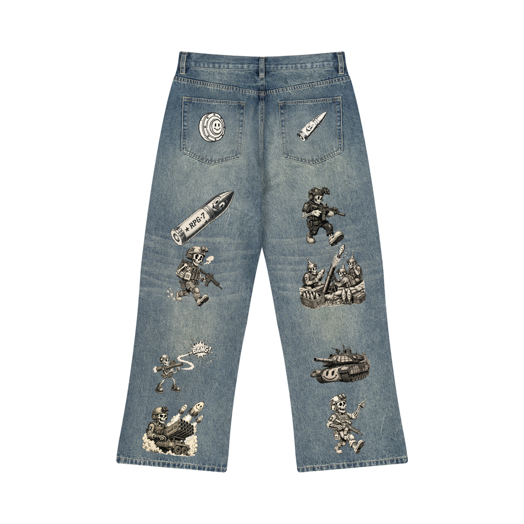 Skeletac Collage Men’s Vintage Wash Wide Leg Jeans