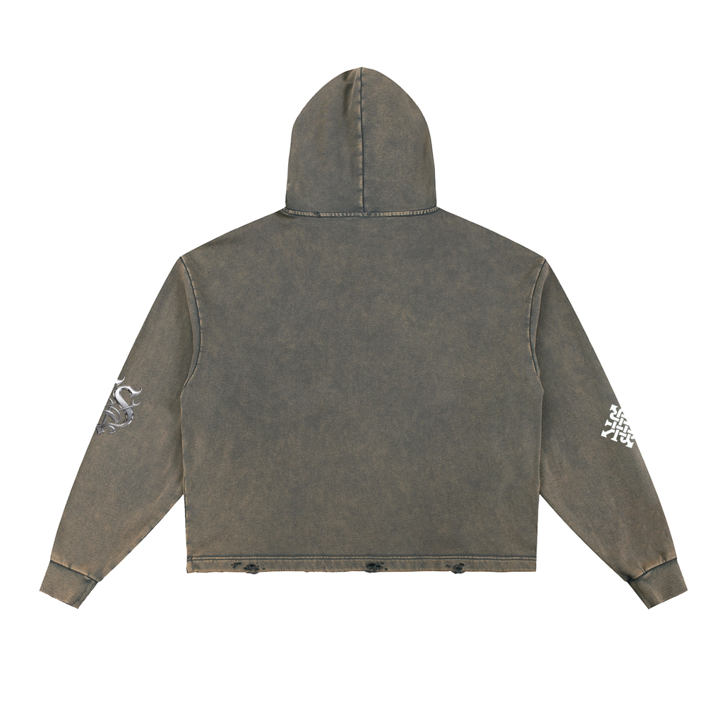Vintage Washed Frayed-Hem Hoodie
